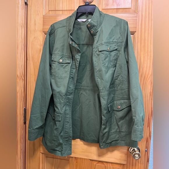 Liz Claiborne size 1X army green jacket with gold tone metal - Picture 1 of 10